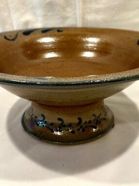 Rowe Pottery’s Historical Collection Pedestal Bowl with Cobalt Accents